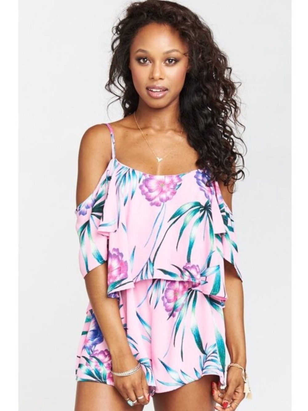 Show Me Your MuMu Quinn Ruffle Romper in Maui Waui